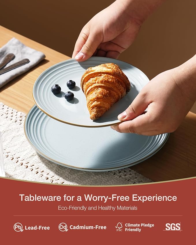 Famiware Jupiter Dinnerware Set, Plates and Bowls Dish Sets for 8 (24 Pieces), Microwave and Dishwasher Safe Stoneware Speckled Tableware, Chip and Scratch Resistant, Light Blue