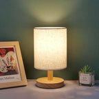 Small Table Lamp Mini Bedside Night Light Wooden Simple Desk Nightstand Lighting with Linen Shade for Bedroom, Living Room, Kids Room (Including LED Bulb) (Round)