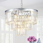 20” Modern Crystal Chandeliers, Chrome Round Chandeliers for Dining Room 3 Tiers 7 Lights Luxury K9 Crystal Ceiling Pendant Light Fixture for Foyer Bedroom Closet
