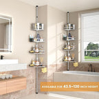 Tension Pole Shower Caddy Corner: Adjustable 4tier Bathroom Organizer Shelves - Rustproof Bathtub Shampoo Rack 43.5-120 inch