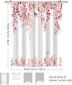 Eucalyptus Shower Curtain, Pink Watercolor Leaves with Floral Botanical Bathroom Decor, Waterproof Fabric Bath Curtain Set with Hooks, 72x72 Inches