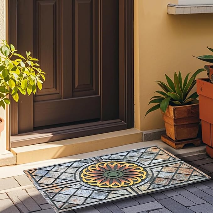 Door Mat Welcome Mat, Heavy Duty Door Mat 23.6 x 35.4 Inch Front Rug Doormat for Outdoor Entrance Home Non-Slip Rubber Rug for Front Door, Outside, Entryway, Patio (Flower)