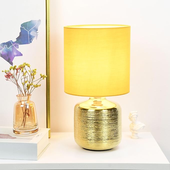 Lampwell Beno Small Table Lamp for Living Room as Bedside Table Lamp for Bedroom,Modern Ceramic Table Lamp,Kids Table Lamp,Night Table Lamp,Φ6.3×H11.81IN,Bulb Excluded,Yellow Gold Table Lamp