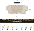 Modern Semi Flush Mount Ceiling Light 18" Modern Black Drum Ceiling Lighting Fixture with Linen Shade Vintage Ceiling Lamp for Living Room, Bedroom, Kitchen, Dining Room, Hallway, and Entryway