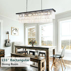 Modern Rectangular Crystal Chandelier, Farmhouse 21 Light Rectangle Chandeliers Hanging Ceiling Light Fixtures for Dining Room Kitchen Island, Living Room, Bedroom