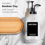 Dish Soap Dispenser for Kitchen, Hand Glass Soap Dispenser Set with Pump, Tray, Funnel for Bathroom, Shower, Laundry, Liquid, Lotion (Black 2 Pack 18 Oz Clear Bottles with 12 Stickers)