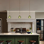 Mini Pendant Light with Green Tulip Glass Lmapshade, Brass Vintage Pendant Light Adjustable Hanging Light for Kitchen Island Dining Room Hallway