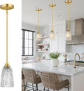 Glass Pendant Lights Kitchen Island, 1-Light Brushed Gold Pendant Light Fixtures with Hammered Glass and Rods, Modern Farmhouse Mini Hanging Light for Kitchen Sink Dining Room Bedroom, E26