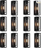 12 Pack 18 inches Outdoor Wall Lantern Light Fixture, Large Black Exterior Waterproof Wall Sconce, Anti-Rust Mount Porch Light with Clear Glass,E26 Socket