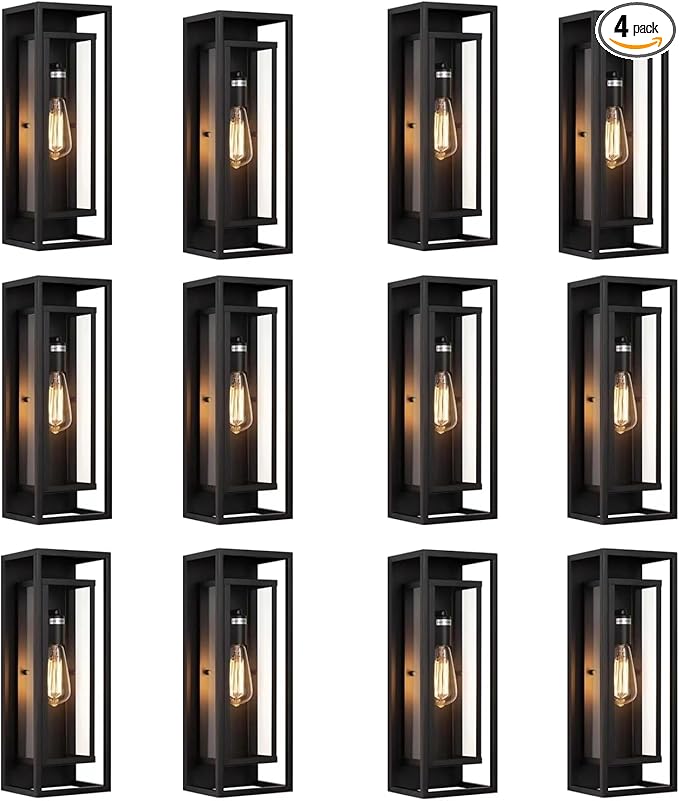12 Pack 18 inches Outdoor Wall Lantern Light Fixture, Large Black Exterior Waterproof Wall Sconce, Anti-Rust Mount Porch Light with Clear Glass,E26 Socket