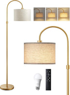 EDISHINE Modern Arc Floor Lamp with Remote, Dimmable Gold Floor Lamp, 3000K-6500K Color Temperatures, Tall Pole Reading Floor Lamps for Living Room Bedroom Office, Footswitch, LED Bulb Included
