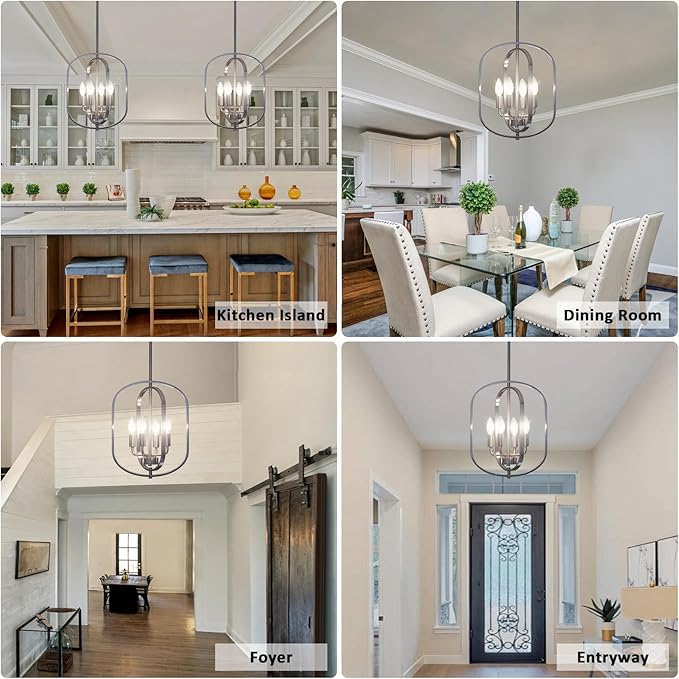 Nickel Chandelier Light, Modern Farmhouse Chandeliers for Dining Room Light Fixture, Adjustable Pendant Lights Kitchen Island Foyer Lighting Fixtures Rustic Kitchen Chandelier for Entryway Living Room