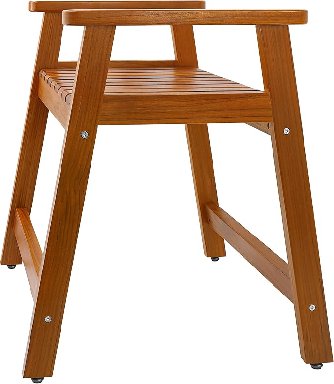 VaeFae Teak Shower Chair with Arms, 22" Shower Bench, Spa Bath Seat for Bathroom, Wooden Shower Stool for Inside Shower