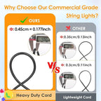Mlambert 3-Color in 1 Solar String Lights Outdoor Waterproof Dimmable, 48ft Remote LED Patio Lights,15 Hanging Sockets Shatterproof Light for Backyard