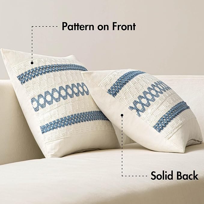 MIULEE Set of 2 Coastal Blue Boho Decorative Lumbar Pillow Covers 12x20 Inch Farmhouse Rustic Couch Throw Pillows Modern Summer Cushion Covers Retro Cute Macrame Woven Home Decor for Bed Sofa Chair