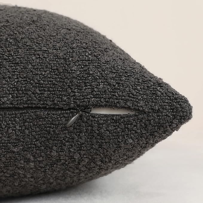 Jeneoo Graphite Grey Decorative Square Thick Accent Throw Pillow Covers Fine Textured Boucle Couch Cushion Cases for Sofa Decor, Set of 1, 24 x 24 Inch