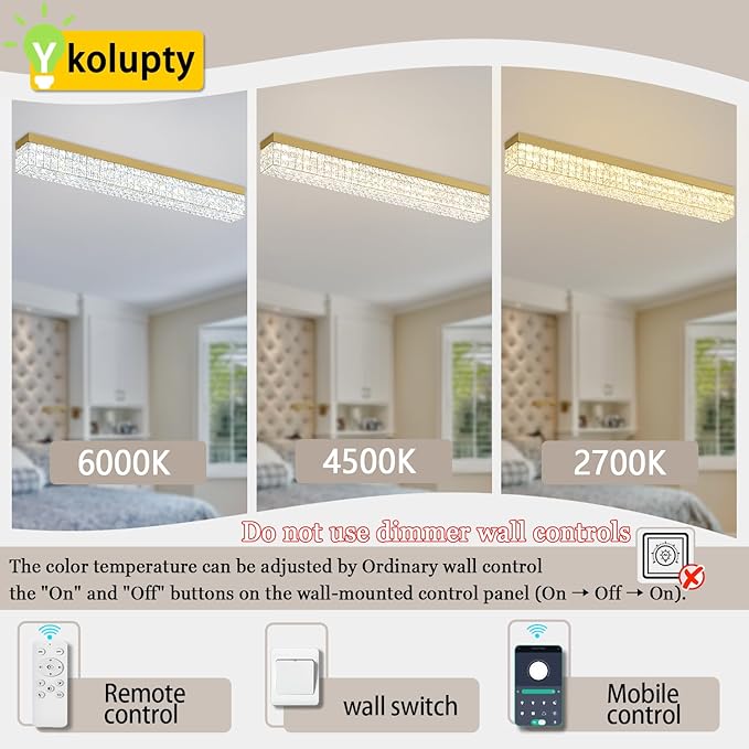 L 40" Modern Rectangle Chandelier Gold Rectangular Flush Mount Chandelier Crystal Ceiling Light Fixture for Dining Living Room Kitchen Island