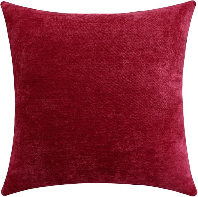 Jeneoo Bright Red Decorative Throw Pillow Covers Soft Chenille Comfy Solid Couch Cushion Cover Decor (Set of 1, 24 x 24 Inches)