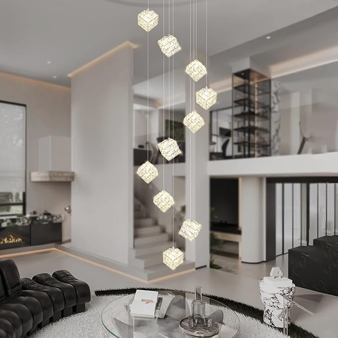 10-Lights Foyer Chandelier Modern Crystal Chandeliers Large Chandelier for High Ceilings,Crystal Pendant Light for Living Room Stairwell Dining Room Entryway