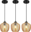 Amber Glass Pendant Lights Kitchen Island 3 Pack 6.29 in Glass Globe Pendant Light Fixture Adjustable Modern Farmhouse Pendant Lighting for Bedroom Dining Room
