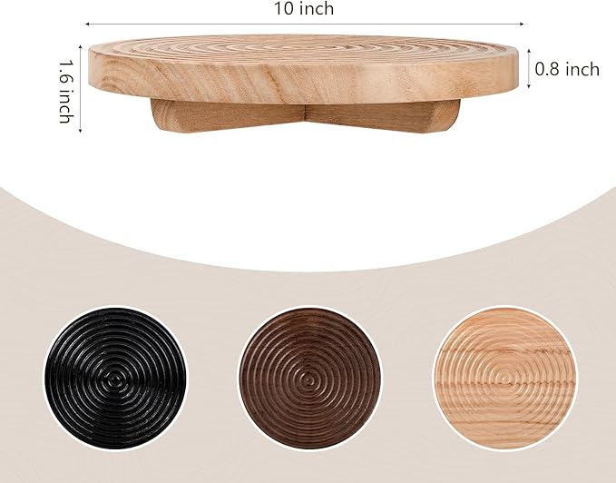 Round Decorative Tray Farmhouse Bathroom Decor Wood Riser Kitchen Countertop Organizer for Perfume, Candle, Plant, 10 inch Burlywood