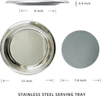 Stainless Steel Round Serving Tray,Metal Decorative Tray,Display Serving Platter for Wine and Glasses,12 Inches