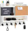 Key Holder for Wall Mount with Mail Organizer, Farmhouse Key Holder for Wall with Shelf, Chalkboard&Corkboard, Entryway Organizer 11 Metal Hooks, Decorative Natural Pine Wood, 14.6*11.1*3.3”, B-White