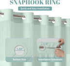 MintGreen Long No Hook Waffle Weave Shower Curtain with snap-in Liner Replacement, 230GSM Waterproof Fabric Hotel Shower Curtain Set for Bathroom, Through Mesh Top Window,71Wx80H