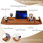 Teak Bathtub Tray, Wooden Bath Tub Tray Expandable Teak Bath Caddy with Book and Wine Glass Holder