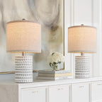 PORTRES 18.25" Modern Ceramic Table Lamps Set of 2 for Bedroom White Desk Lamps Bedside Lamps for Living Room Study Room Office Dorm Farmhouse Decor Nightstand Lamp End Small Table Lamps