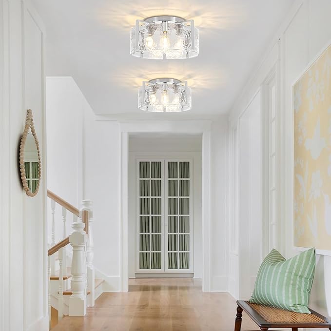 18.5'' Modern Brushed Nickel Semi Flush Mount Ceiling Light, Hallway Light Fixtures, 4-Light Glass Ceiling Lights for Entryway Kitchen Dining Room Foyer Bedroom Living Room Lighting Fixtures,UL-Listed