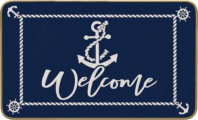 Mingnei Boat Floor Mat, Welcome Mats Outdoor, Nautical Welcome Boat Doormat Door Mat Rug for Home Boats Entrance, Boat Ship Floor Mats for Indoor Outdoor Rug 30 x 17