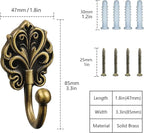 Solid Brass Wall Hooks 2 Pack – Heavy-Duty Decorative Coat Hooks with Antique Floral Design, Rustproof Hangers for Bathroom, Entryway, Bedroom, Closet