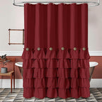 Seasonwood Burgundy Shower Curtain with Nature Buttons Ruffle Shower Curtains Farmhouse Shower Curtain for Bathroom 72" W x 72" L,Burgundy/Red
