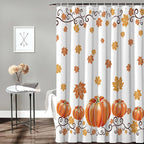 Vandarllin Fall Maple Leaves Shower Curtain, Thanksgiving Watercolor Pumpkins Shower Curtains Set with Hooks, Orange Waterproof Fabric Bathroom Decor Home Accessories,72 X 72 Inch Long