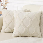 decorUhome Throw Pillow Covers 22x22 Inch Set of 2, Soft Plush Faux Fur Wool Beige Couch Pillow Covers, Decorative Neutral Pillow Cases for Bed Sofa Living Room Home Decor