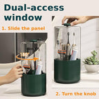 Toothbrush Holder with Cover 360 Rotating 4 Compartments Bathroom Toothpaste Electric Toothbrush Organizer, Dark Green