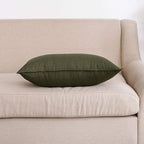 Jeanerlor Cotton Linen Square Decorative Throw Pillow Case Cushion Cover with Twin Needles Stitch on Edge, 12"x20"(30 x 50cm), 2 Pcs, Olive Green