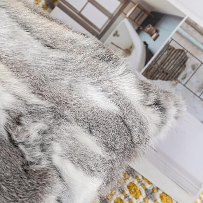 Home Living Room Decorative Rabbit Skin Fur Cushion Cover Throw Pillow Covers Case Luxury Rabbit Hide Fur Pillowcases Cushion Cover Soft Throw Cases for Bedroom Grey 40×40CM（16in×16in）