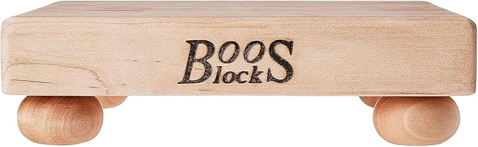 John Boos B Series Square Wooden Maple Cutting Board 9”x9” – 1.5” Thick, 3.7-lb Non-Reversible Butcher Block with Wood Bun Feet & Edge-Grain