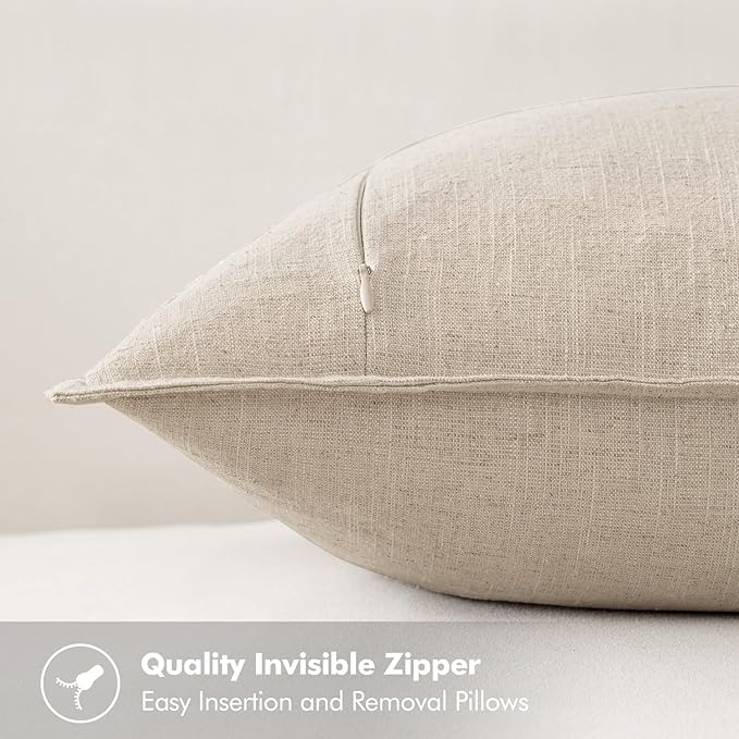 MIULEE Decorative Linen Euro Sham Pillow Covers 28x28 Inch Natural Beige Boho FarmhouseNeutral Christmas Couch Throw Pillows for Bed Pack of 2 Accent Modern Pillowcase Sofa Livingroom Home Decor
