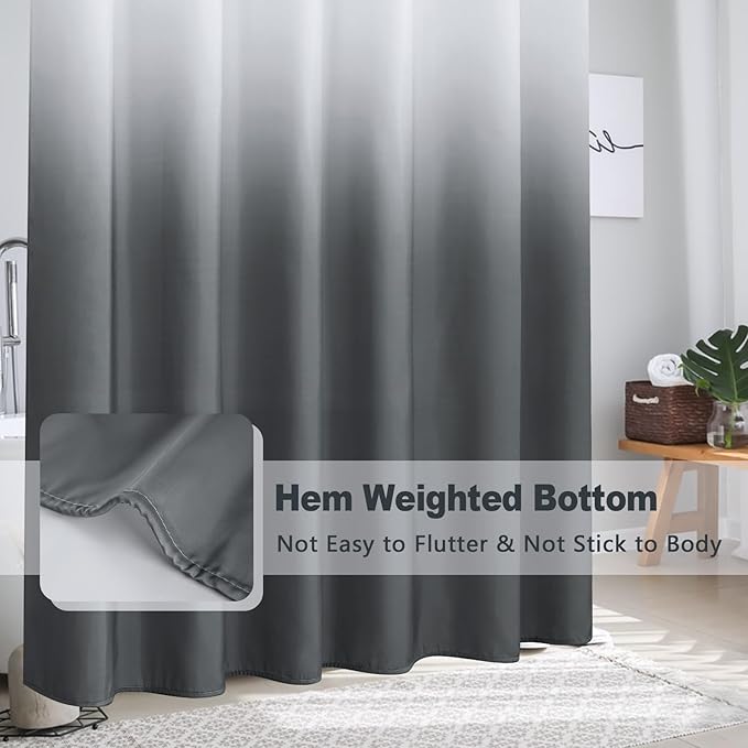 AooHome Fabric Small Shower Curtains, Cloth Ombre Grey Shower Curtain Sets, Washable Fabric Gray and White Shower Curtain, Rustic Farmhouse Bathroom Shower Curtains, 36x72 Inches