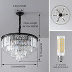 Black Modern Crystal Chandelier, 4-Tier Round Flush Mount Ceiling Light Fixtures Height Adjustable Pendant Lighting for Dining Room Living Room Bedroom Kitchen Hotel Foyer