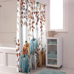Fall Thanksgiving Shower Curtain, Watercolor Autumn Pumpkins Eucalyptus Leaves Shower Curtains Set with Hooks, Blue Orange Waterproof FabricBathroom Decor Home Accessories,72 X 78 Inch Long