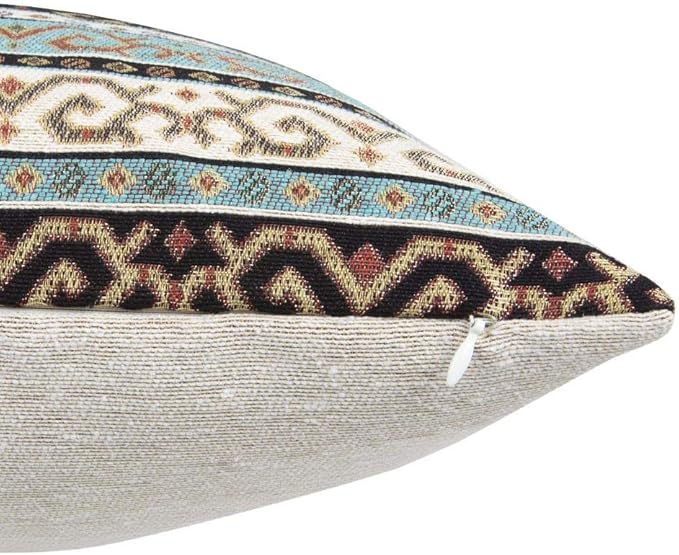 Kilim Throw Pillow Covers Turquoise and Black - 18 x 18 Inches Decorative Oriental Pillows, Boho Room Decor for Couch, Bohemian Outdoor Case for Farmhouse, Ethnic Shams, Patio