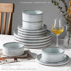Onader Dinnerware Dishes Sets for 8, Stoneware Plates and Bowls with Unglazed Terracotta Bottom, Ceramic Kitchen Dinner Dish Set, 24 Piece - Glacier White