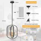Black and Gold Chandelier Light Fixture, 4-Light Dining Room Chandelier Over Table Farmhouse Rustic Small Entryway Chandeliers Island Pendant Lights for Kitchen Entryway Foyer Living Room