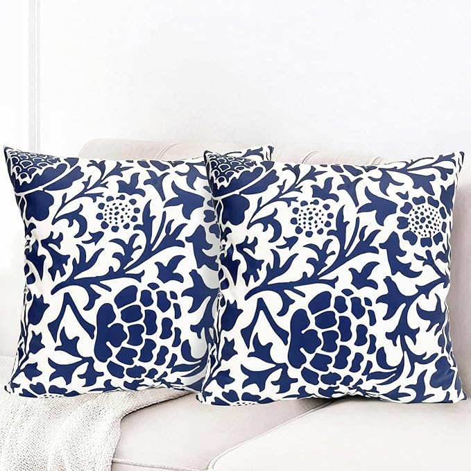 Decorative Throw Pillow Covers Set of 2 Blue Pillow Covers 20x20 inch Soft Short Plush Couch Pillow Case Floral Throw Pillows,Farmhouse Outdoor Pillow Covers for Sofa Bed Living Room Car