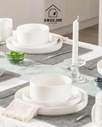 Sweejar Porcelain Dinnerware Sets for 4, 12 Pieces Ceramic Plates and Bowls Set, Classic Modern Simple Kitchen Dinner Dining Ware Set, Dishwasher and Microwave Safe Dishes Sets(Pure White)