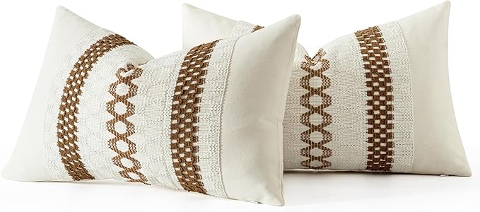 MIULEE Set of 2 Coco Brown Boho Decorative Lumbar Pillow Covers 12x20 Inch Farmhouse Rustic Couch Throw Pillows Modern Cotton Cushion Covers Retro Cute Macrame Woven Home Decor for Bed Sofa Chair